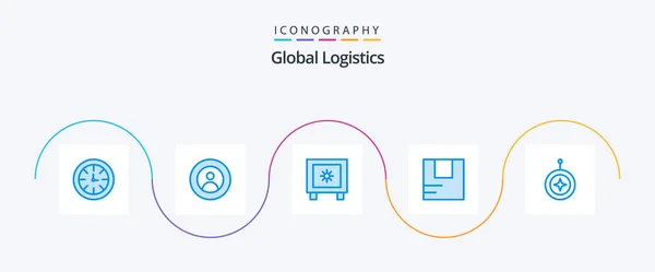 Global Logistics Blue Icon Pack Including Badge Logistic World Good — Image vectorielle