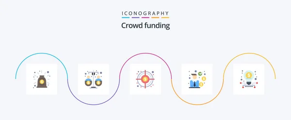 Crowdfunding Flat Icon Pack Inklusive Geschäft Anleger Einkommen Investitionen Ziel — Stockvektor