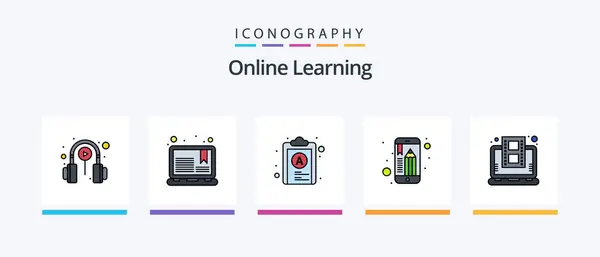 Online Learning Line Filled Icon Pack Including Time Desk Assignment — Stock vektor
