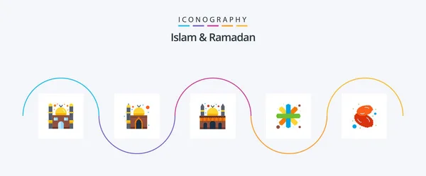 Islam Ramadan Flat Icon Pack Mit Obst Essen Gebäude Muster — Stockvektor