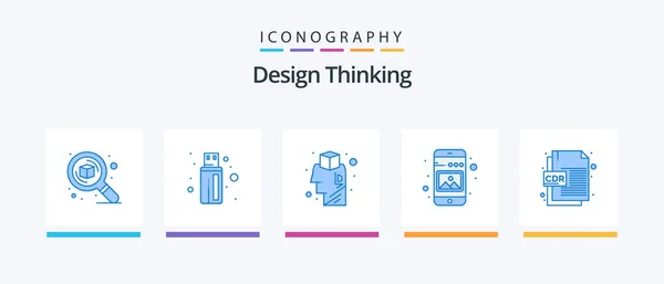 Diseño Pensando Azul Icon Pack Incluyendo Archivo Cdr Teléfono Cerebro — Archivo Imágenes Vectoriales