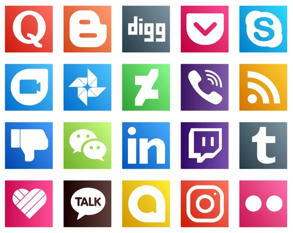 Social Media Pictogrammen Voor Branding Zoals Facebook Voeden Google Duo — Stockvector