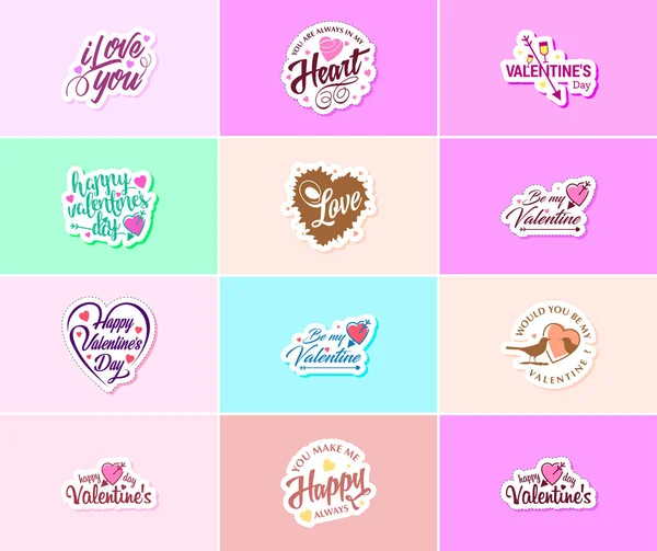 Valentine Day Time Romance Creative Expression Stickers — Stock Vector