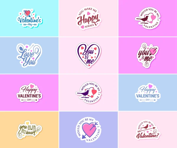 Heartwarming Valentine Day Typography Graphics Stickers — Stock Vector