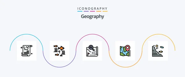 Geo Graphy Line Filled Flat Icon Pack Including Location Map — Image vectorielle