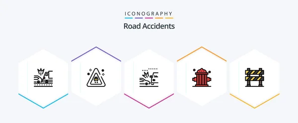 Road Accidents Filledline Icon Pack Including Construction Barrier Barrier Car — Διανυσματικό Αρχείο