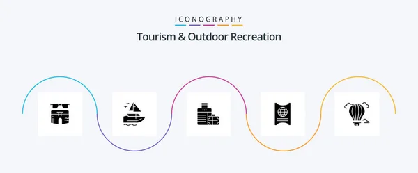 Tourism Outdoor Recreation Glyph Icon Pack Including Balloon Ticket Vessel — Image vectorielle