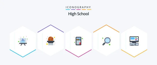 High School Flat Icon Pack Inclusief Systeem Een Computer Wiskunde — Stockvector