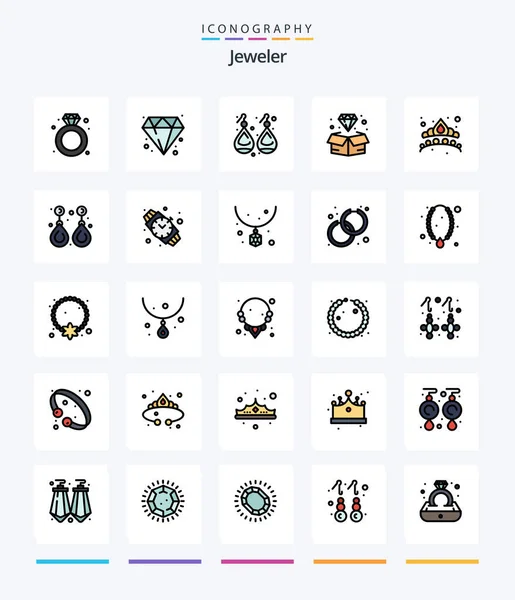 Creative Jewellery Line Filled Icon Pack Fashion Jewelry Gold Jewel — Archivo Imágenes Vectoriales