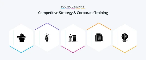 Estrategia Competitiva Entrenamiento Corporativo Paquete Iconos Glifos Incluyendo Plan Negocios — Archivo Imágenes Vectoriales