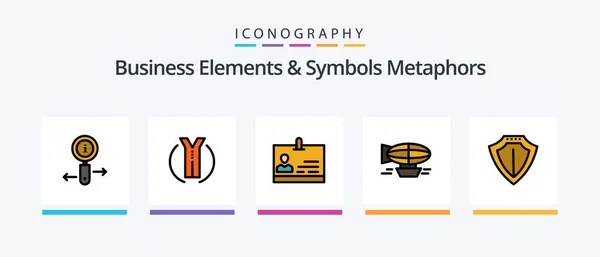 Business Elements Symbols Metaphors Line Filled Icon Pack Including Control — Stock Vector