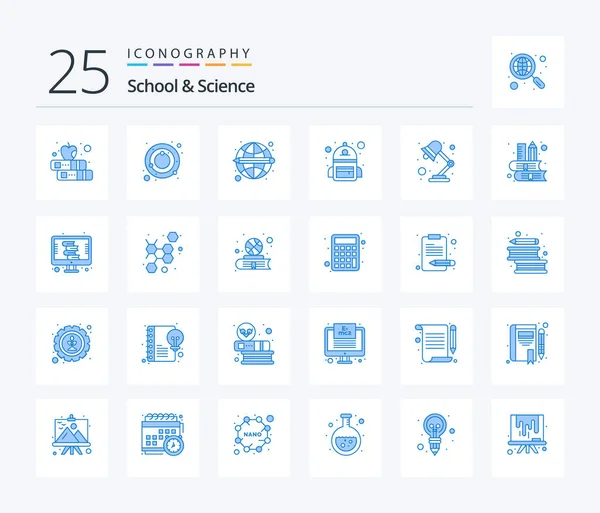 Σχολείο Και Επιστήμη Μπλε Χρώμα Πακέτο Εικονίδιο Συμπεριλαμβανομένου Του Φωτός — Διανυσματικό Αρχείο