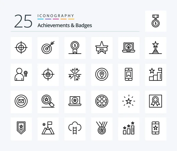 Achievements Badges Line Icon Pack Including Badge Achievements Prize Win — Stock Vector