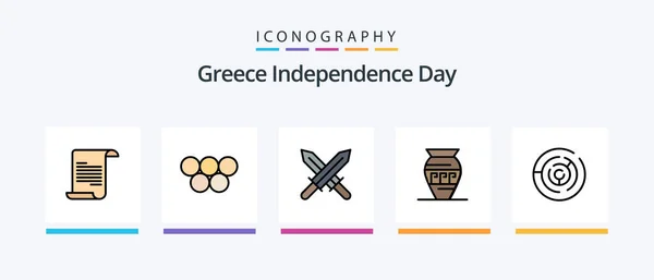 Greece Independence Day Line Filled Icon Pack Including Award Greece — Stock Vector
