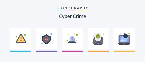 Cyber Crime Flat Icon Pack Including Email Virus Alert Email — Stock Vector