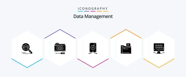 Data Management Glyph Icon Pack Including Server Options File Backup — Stock Vector