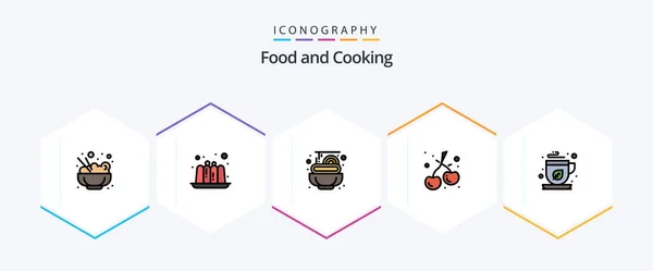 Food Filledline Icon Pack Including Tea Spaghetti Mocha Green — Stockový vektor