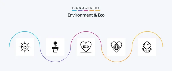 Çevre Çevre Hattı Icon Pack Kalp Dahil Çevre Doğa Ekoloji — Stok Vektör