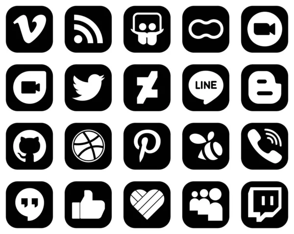 Unique White Social Media Icons Black Background Blogger Deviantart Zoom — ストックベクタ