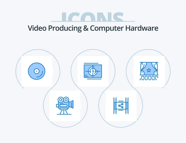 Video Produkcji Sprzętu Komputerowego Blue Icon Pack Projekt Ikony Otwarcie — Wektor stockowy