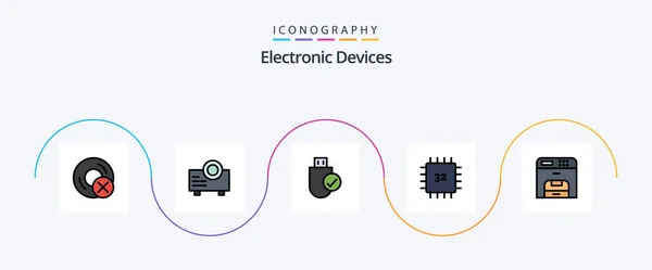 Devices Line Filled Flat Icon Pack Including Hardware Devices Computers — Wektor stockowy