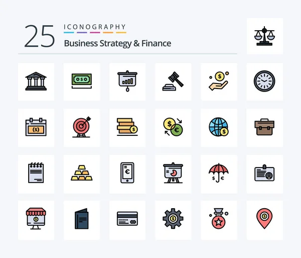 Business Strategy Finance Line Filled Icon Pack Including Law Court — Vector de stock
