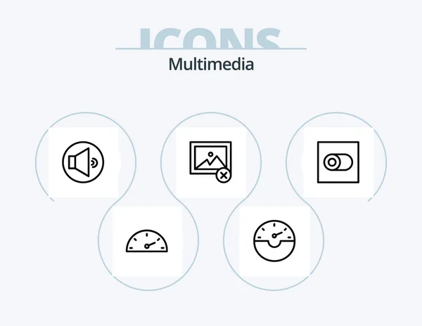 Multimedia Line Icon Pack Icon Design Play Options Controls — Stock vektor