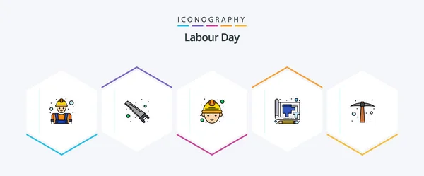 Labour Day Filledline Icon Pack Including Hoe Print Labour Paper — Image vectorielle