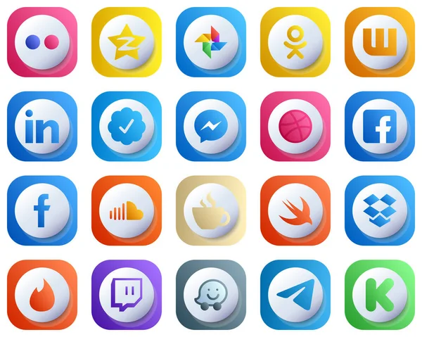 Facebook gibi 20 Şirin Modern 3D Gradyan Sosyal Medya Simgesi. Bağlandı. Top sürme ve facebook simgeleri. Tamamen Düzenlenebilir ve Modern