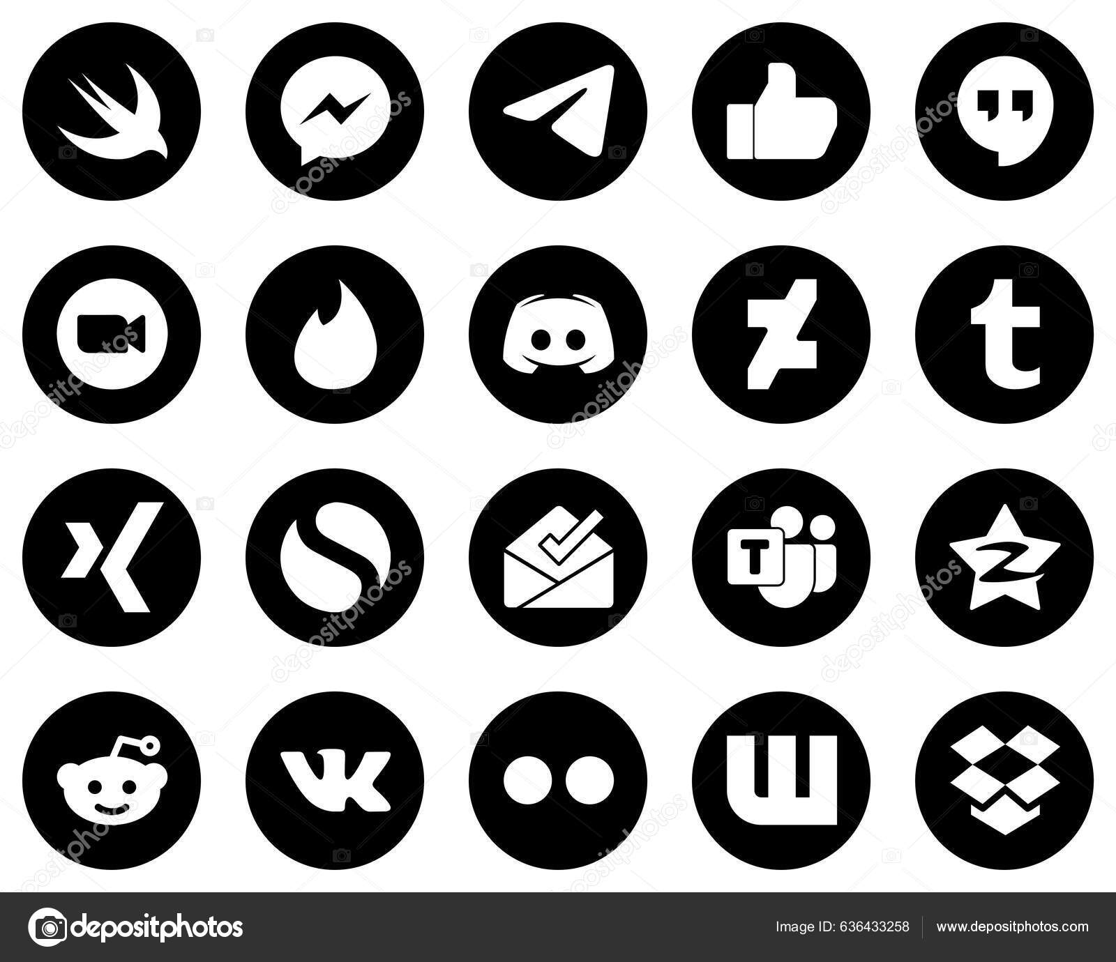 Innovative White Social Media Icons Black Background Text Discord