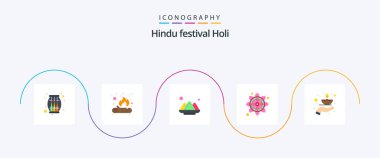 Holi Flat 5 Simge Paketi. Alev de dahil. Dikkat et. Merhaba. rangoli. Hindistan