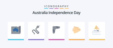 Avustralya 'nın Bağımsızlık Günü mercanlar dahil olmak üzere 5 Simge Paketi. Silah. Hindistan. Seyahat. Bumerang. Yaratıcı Simgeler Tasarımı