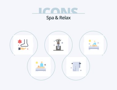 Spa ve Düz Simge Paketi 5 Simge Tasarımı. Masaj. Yağ. Havlu. aroma. spa