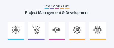 Proje Yönetimi ve Geliştirme Hattı 5 Simge Paketi Üretim dahil. Göz. Yenilik. Nakit. Bankacılık. Yaratıcı Simgeler Tasarımı