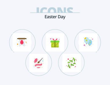 Paskalya Düz Simgesi 5 Simge Tasarımı. Olay. Kutu. Doğa. Aşk. hediye