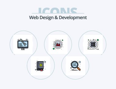 Web Tasarım ve Geliştirme Hattı Simge 5 Simgesi Tasarımı doldurdu. Analizler. Geliştirme. Kodlama. kodlama.