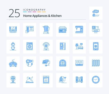 Ev aletleri ve Mutfak 25 Mavi Renk ikonu. Elektrik dahil. Medya. blender. Ses. radyo