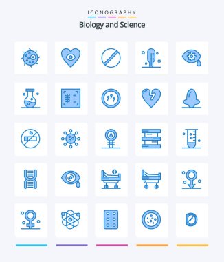 Yaratıcı Biyoloji 25 Mavi ikon paketi Biyoloji gibi. Göz. Kimya. Düzeltiyorum. tıbbi