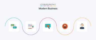 Verileri içeren Modern Business Flat 5 Simge Paketi. Analitik. Analizler. Araştırma. insanlar