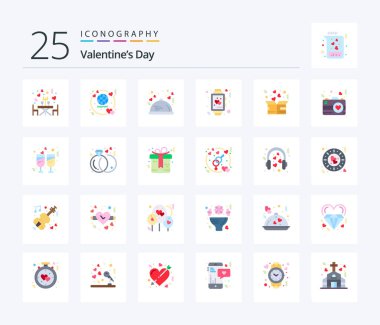 Sevgililer Günü 25. yassı renk ikonu paketi. Düğün de dahil. Zaman doldu. Akşam yemeği. Aşk. romantik