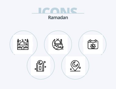 Ramazan Çizgisi Simgesi 5 Simge Tasarımı. Takvim. Mısırlı. Bir ay. Çöl. Arabistan
