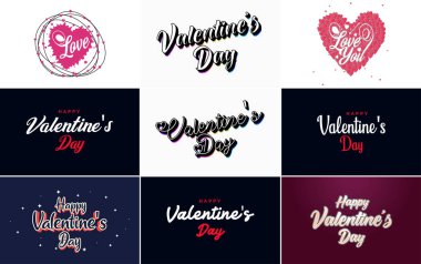 Hand-drawn black lettering Valentine's Day and pink hearts on white background vector illustration suitable for use in design of cards. banners. logos. flyers. labels. icons. badges. and stickers