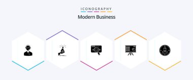 Modern Business 25 Glyph icon pack including analytics. research. bag. savings. debt