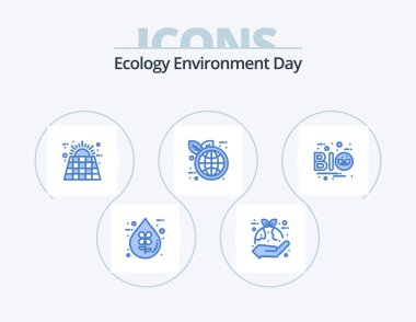 Ecology Blue Icon Pack 5 Icon Design. world eco. earth day. hand. energy. solar