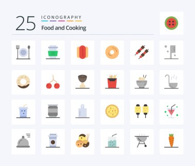 Food 25 Flat Color icon pack including food. sweet. food. food. cafe