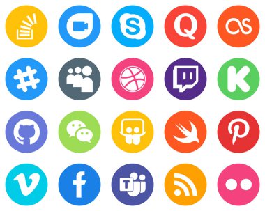 20 Stylish White Icons wechat. funding. question. kickstarter and dribbble Flat Circle Backgrounds