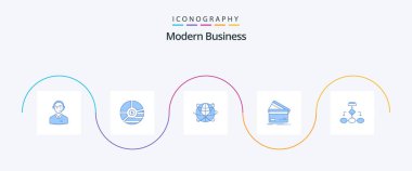 Modern Business Blue 5 Icon Pack Including global. business. analysis. globe. seo