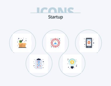 Startup Flat Icon Pack 5 Icon Design. mobile shop. commerce. package. click mobile. target