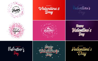 Happy Valentine's Day greeting background in papercut realistic style paper clouds. flying realistic heart on string; pink banner party invitation template; calligraphy words text sign on copy space
