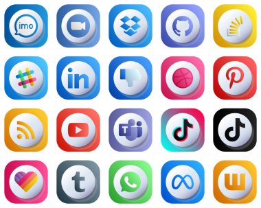 Cute 3D Gradient Icons for Popular Social Media 20 pack such as dislike. linkedin. dropbox. spotify and stock icons. Modern and High-Quality